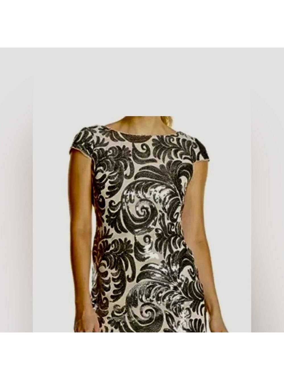 Adrianna Papell Sequined Patterned Cap Sleeve Dress - Picture 2 of 9